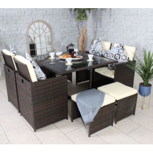 Cannes Rattan Cube Dining Set - 8 Seater Brown